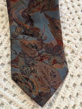 Wimsilk by Wembley Men's Floral Pattern Silk Tie in Blue and Brown